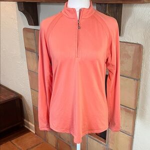 San Soleil Coral/Orange 1/4 Zip Mock Neck Ling Sleeve Top, size S